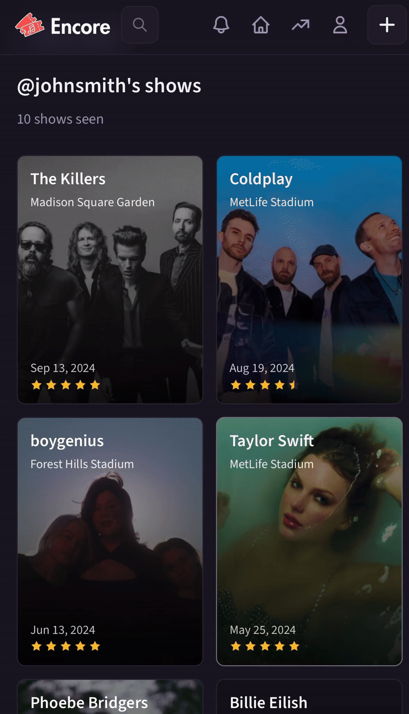 Log your shows in the app